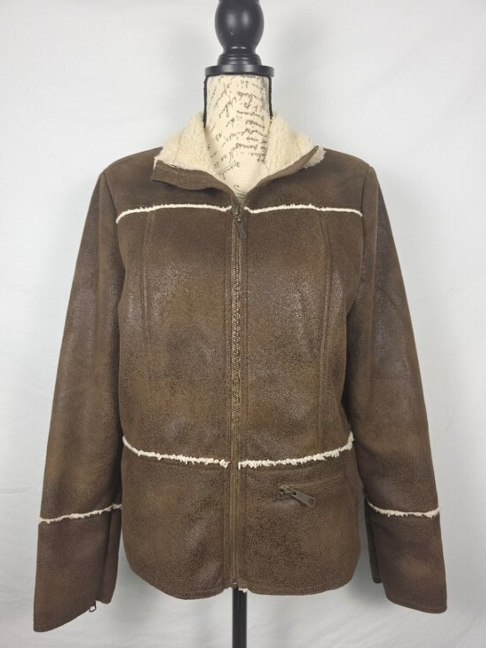 prAna Esme Faux Suede Sherpa Lined Jacket Medium Brown Shearling Moto Aviator